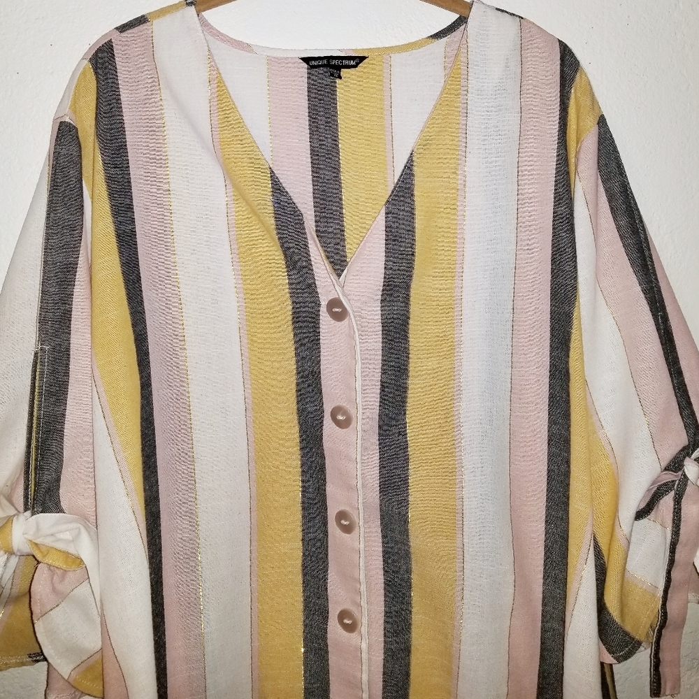 Unique Spectrum Striped Button Down Top - Picture 3 of 6